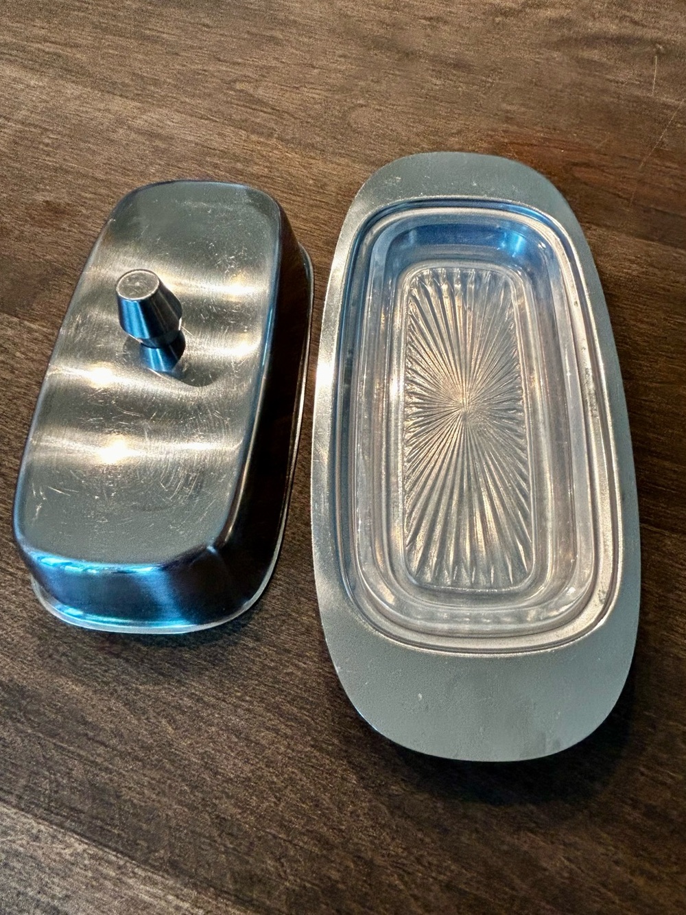 Vintage Oneida 18/8 Stainless Steel Butter Dish Glass Insert MCM